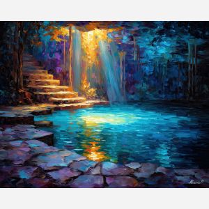 yucatan cenote, natural sinkhole, oil painting, clear water, afremov style