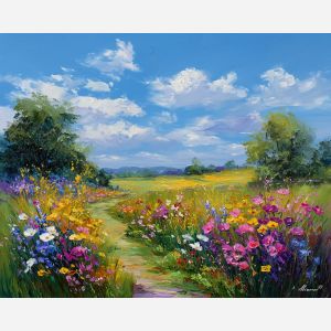 sweden summer meadow,wildflowers,oil painting,afremov style