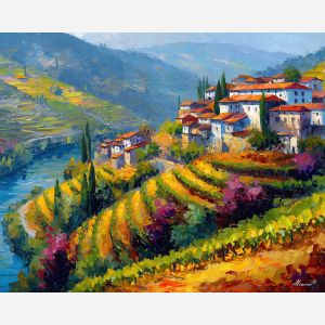 douro valley,vineyards portugal,oil painting,afremov style