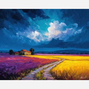 swedish countryside,farmland,oil painting,afremov style