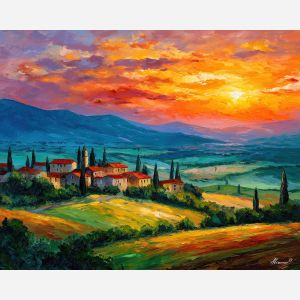 tuscany hills,italian countryside,oil painting,sunset light,afremov style