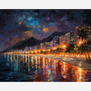 rio night skyline,brazil city,oil painting,afremov style