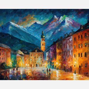 bolzano town,italy alps,oil painting,afremov style