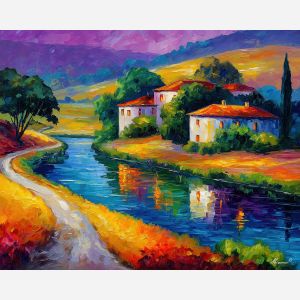spain river,countryside landscape,oil painting,afremov style