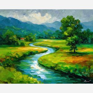 japan river,countryside landscape,oil painting,afremov style