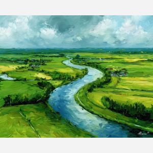 netherlands river,lowland landscape,oil painting,afremov style