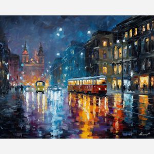 helsinki rain street,urban reflections,oil painting,afremov style