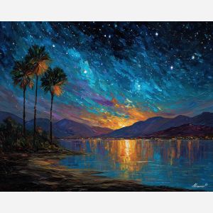 costa rica night sky,stars landscape,oil painting,afremov style