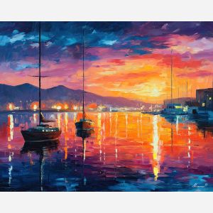 la paz bay, baja california, oil painting, sunset water, afremov style