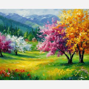 austria spring blossoms,flowering trees,oil painting,afremov style