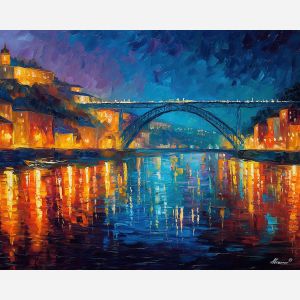 porto bridge,douro river,oil painting,afremov style