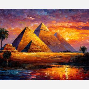 giza pyramids,egypt desert,ancient monuments,oil painting,afremov style