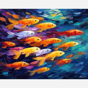 fantasy fish,sky swimming,oil painting,afremov style