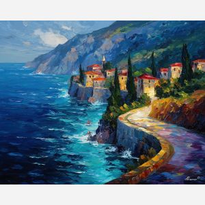 dalmatian coast,coastal road,oil painting,afremov style
