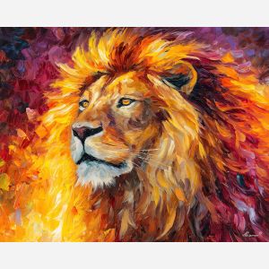 fantasy lion,ember mane,magical savanna,oil painting,afremov style
