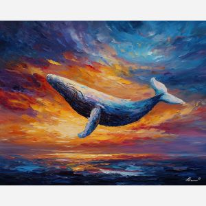 fantasy whale,desert sky,oil painting,afremov style
