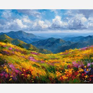 floating meadow,fantasy sky,oil painting,afremov style