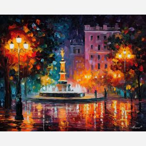 fantasy plaza,celestial light,oil painting,afremov style