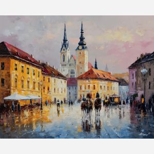 zagreb old town,city square,oil painting,afremov style