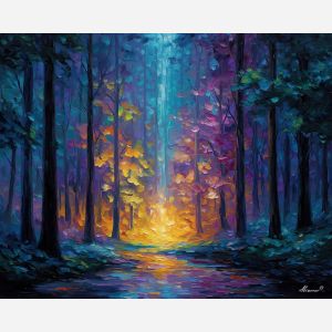 glowing forest,magical light,fantasy trees,oil painting,afremov style