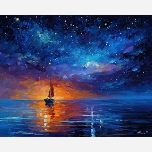 fantasy traveler,night sky,oil painting,afremov style