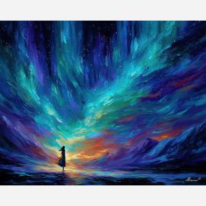fae being,aurora magic,fantasy figure,oil painting,afremov style