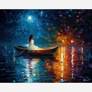 siren fantasy,moonlit lake,oil painting,afremov style