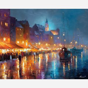 fantasy harbor city,magical market,oil painting,afremov style