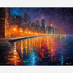 fantasy horizon city,glowing light,oil painting,afremov style