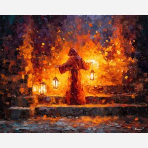 fire mage,embers fantasy,oil painting,afremov style