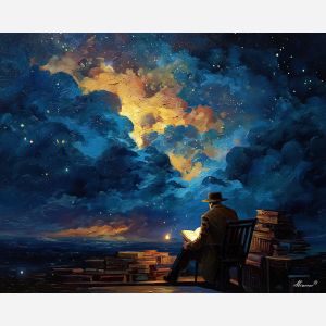 celestial scholar,fantasy symbols,oil painting,afremov style