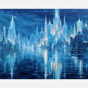 ice fantasy city,glass towers,oil painting,afremov style