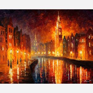 fantasy capital,ember light,magical city,oil painting,afremov style
