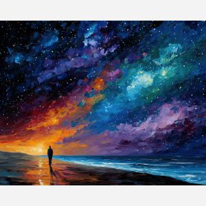 fantasy wayfarer,cosmic sky,oil painting,afremov style
