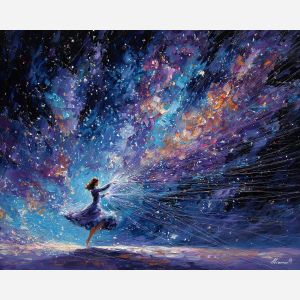 fantasy weaver,starlight magic,oil painting,afremov style