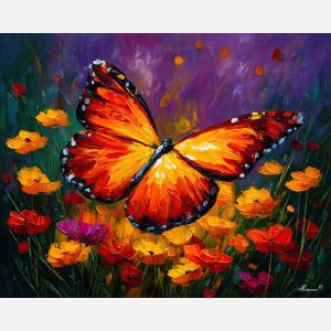 fantasy butterfly,flower field,glowing wings,oil painting,afremov style