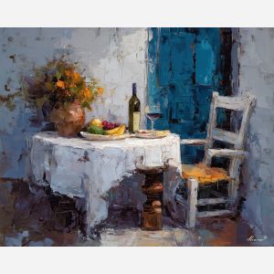 gathered, pause, palette knife, oil painting, impasto, thick pigment, layered surface, scraped paint, textured strokes, expressive surface, material depth, hand painted, visual balance, atmospheric, color interaction, paint ridges, manual technique