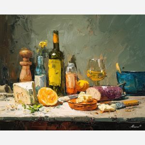 daily, setting, palette knife, oil painting, impasto, thick pigment, layered surface, scraped paint, textured strokes, expressive surface, material depth, hand painted, visual balance, atmospheric, color interaction, paint ridges, manual technique