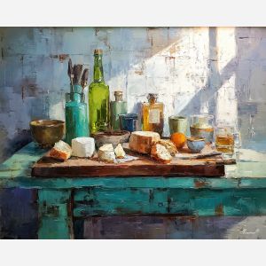 open, serving, palette knife, oil painting, impasto, thick pigment, layered surface, scraped paint, textured strokes, expressive surface, material depth, hand painted, visual balance, atmospheric, color interaction, paint ridges, manual technique