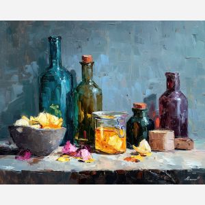 quiet, pause, palette knife, oil painting, impasto, thick pigment, layered surface, scraped paint, textured strokes, expressive surface, material depth, hand painted, visual balance, atmospheric, color interaction, paint ridges, manual technique