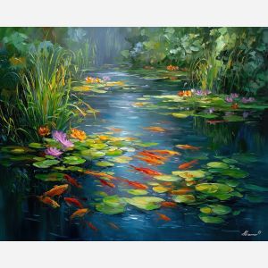 fantasy fish,clear lagoon,underwater magic,oil painting,afremov style