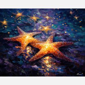 glowing starfish,magical sea floor,oil painting,afremov style