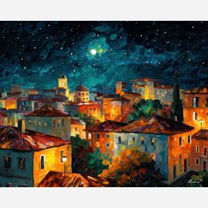 fantasy roof gardens,magical city,oil painting,afremov style