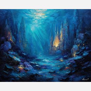 water city,underwater architecture,elemental ocean city,oil painting,afremov style