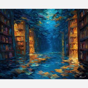 underwater library,magical knowledge,oil painting,afremov style