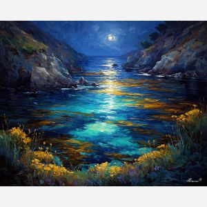 kelp valley,moonlit underwater,fantasy sea,oil painting,afremov style