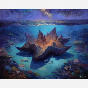 underwater palace,fantasy architecture,oil painting,afremov style