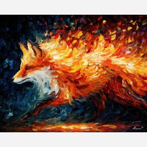 fire elemental fox,magical animal,oil painting,afremov style