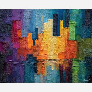 layered, texture, palette knife, oil painting, impasto, thick pigment, layered surface, scraped paint, textured strokes, expressive surface, material depth, hand painted, visual balance, atmospheric, color interaction, paint ridges, manual technique