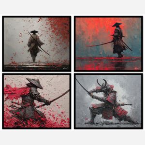 SAMURAI - SET OF 4 FRAMED PAINTINGS